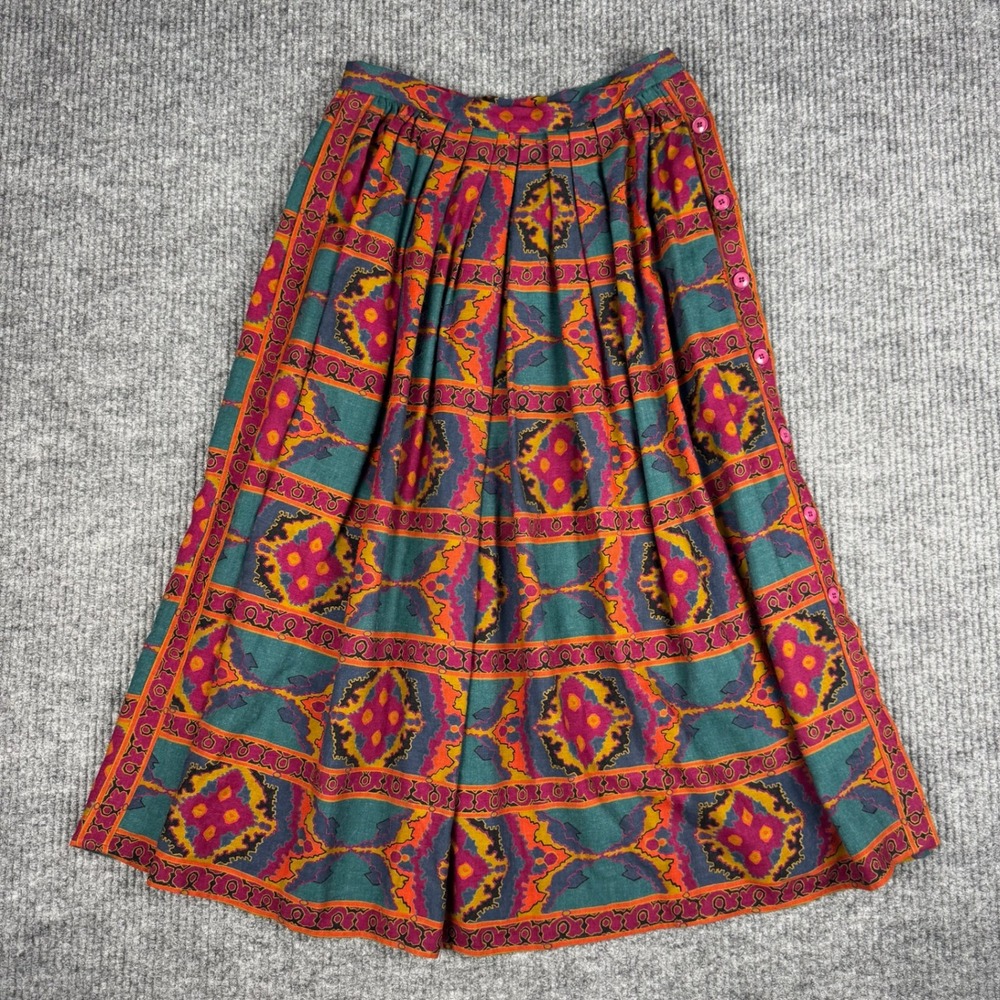 Vtg 80s Oscar de la Renta Midi Skirt Womens S Geometric Wool Blend Boho Western